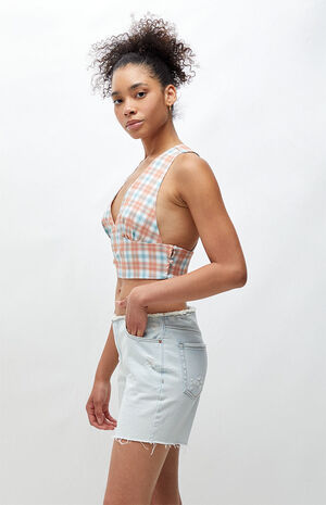 Plaid Crossover Back Tank Top image number 3