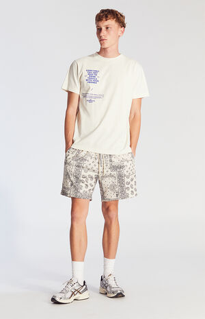 Cream Aaron Paisley Mesh Volley Shorts image number 5