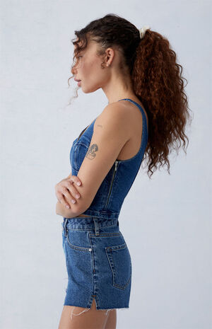 Eco Two-Tone Indigo High Waisted Denim Festival Shorts image number 3