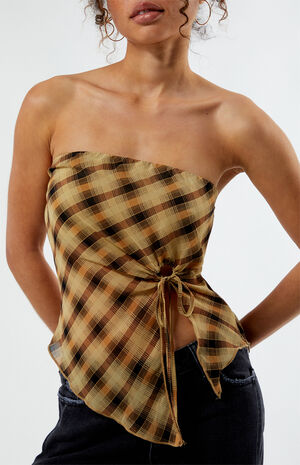 Plaid Asymmetrical Tube Top image number 2