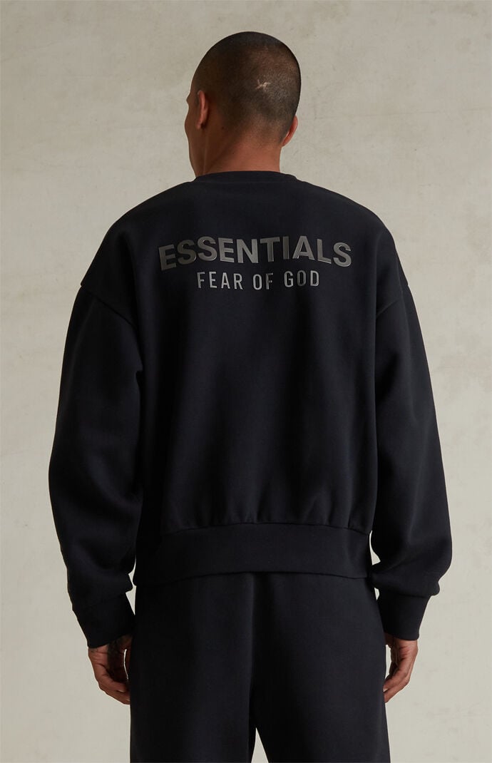 Fear of God ESSENTIALS Jet Black Classic Fleece Crew Neck Sweatshirt