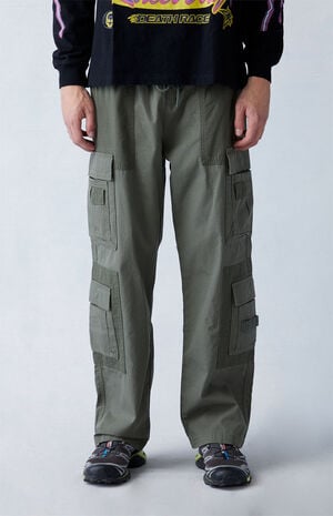 Olive Canvas Baggy Cargo Pants image number 2