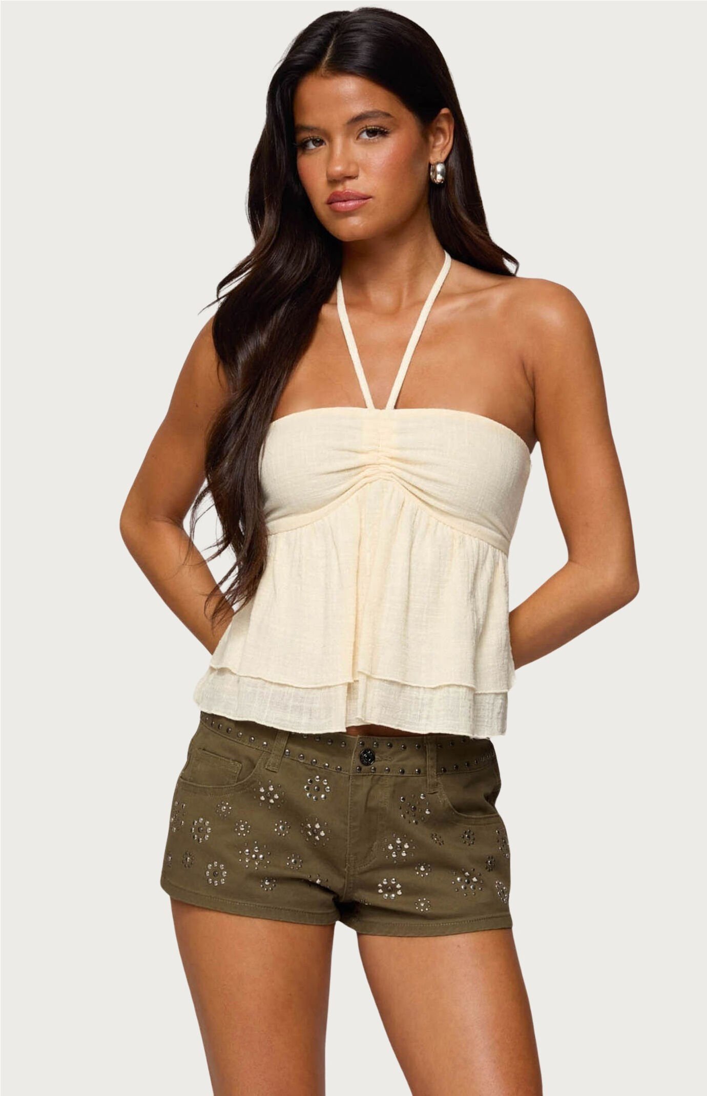 Edikted Layered Linen Look Babydoll Halter Top