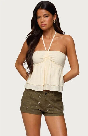 Layered Linen Look Babydoll Halter Top image number 1