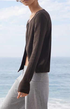 Brown Athelia Pointelle Cardigan image number 3