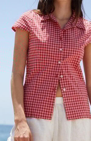 Red & White Plaid Rue Collared Top image number 2