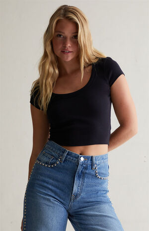 Tessa Scoop Short Sleeve Crop Top image number 1