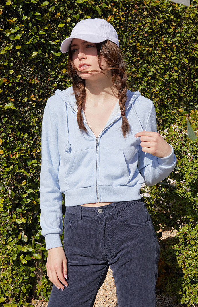 John Galt Light Blue Zip Up Cropped Hoodie PacSun