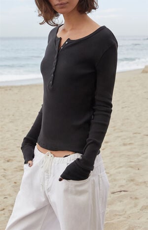 Black Athern Thermal Ribbed Long Sleeve Top image number 2