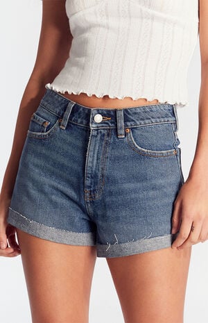 Dark Indigo Roll Cuff Denim Mom Shorts image number 2