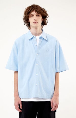 Blue Cropped Boxy Button Down Shirt image number 1
