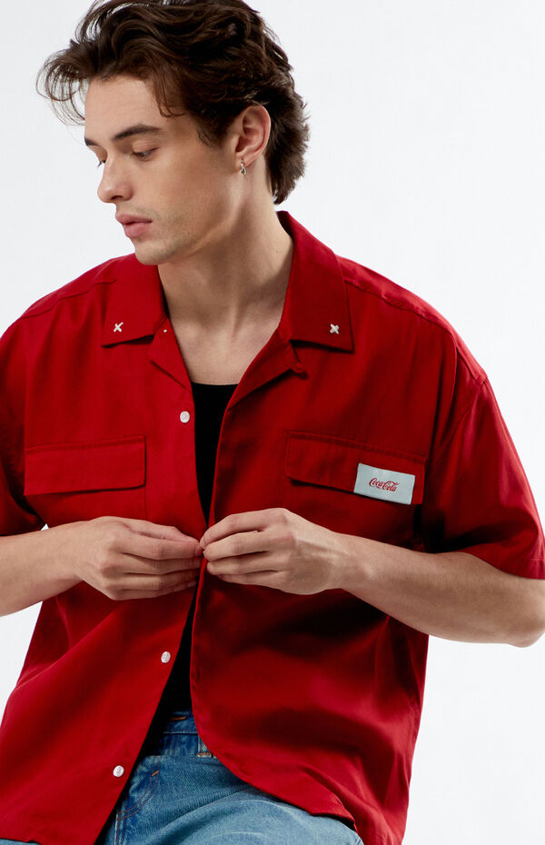 coca cola dress shirt Coca-Cola By PacSun Fountains Woven Camp Shirt
