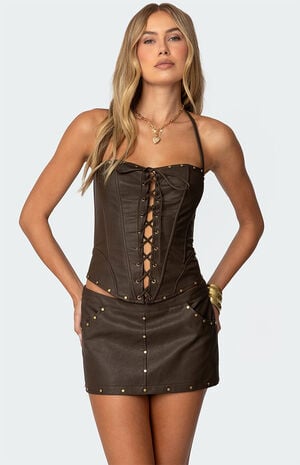 Stormi Lace Up Faux Leather Corset image number 1