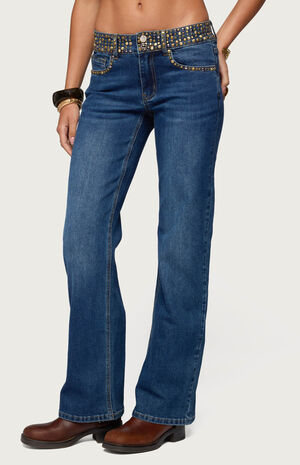 Studded Low Rise Straight Jeans image number 2