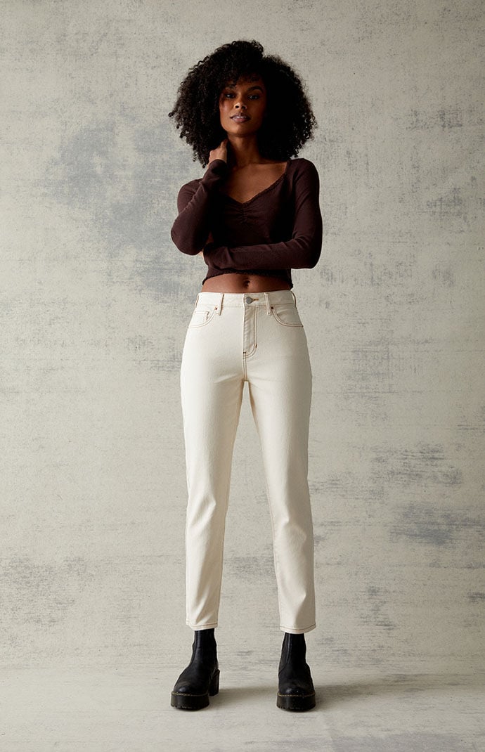 PacSun Cream Stretch Mom Jeans PacSun