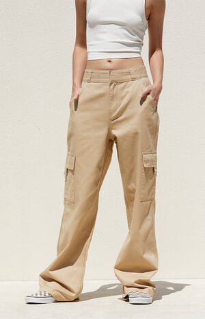 Tan Fold-Over Waist Utility Cargo Pants image number 2