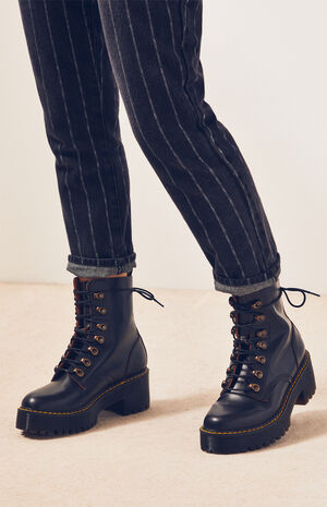 Leona Black Vintage Smooth Leather Lace-Up Platform Boots