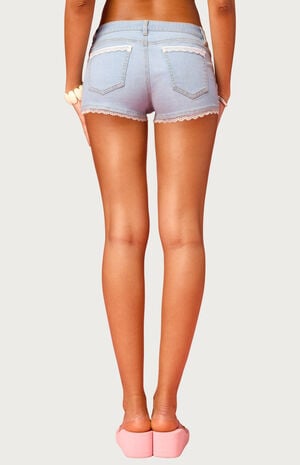 Barbie Lacey Low Rise Micro Jean Shorts image number 3