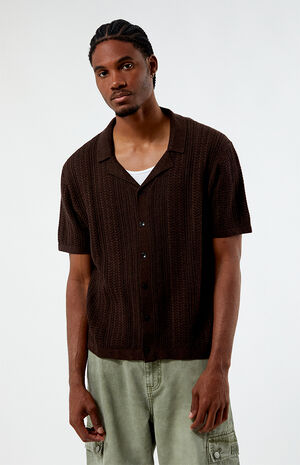 Cropped Knit Camp Shirt image number 1