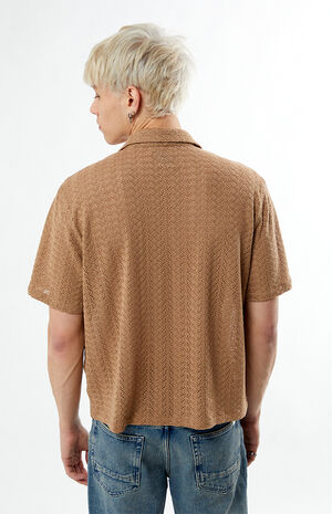 Tan Lance Swirl Knit Oversized Camp Shirt image number 3