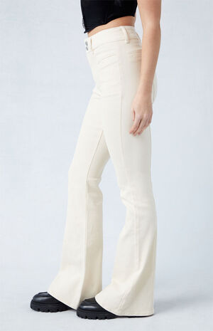 Cream High Waisted Flare Pants image number 3