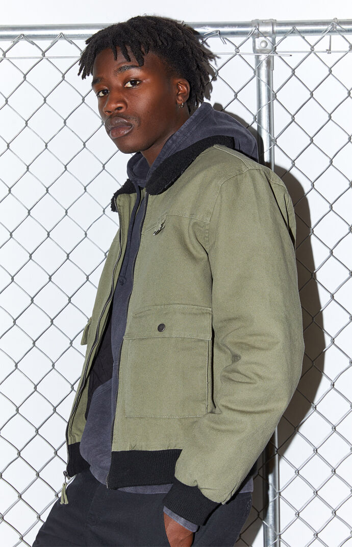 Olive Sherpa Collar Bomber Jacket