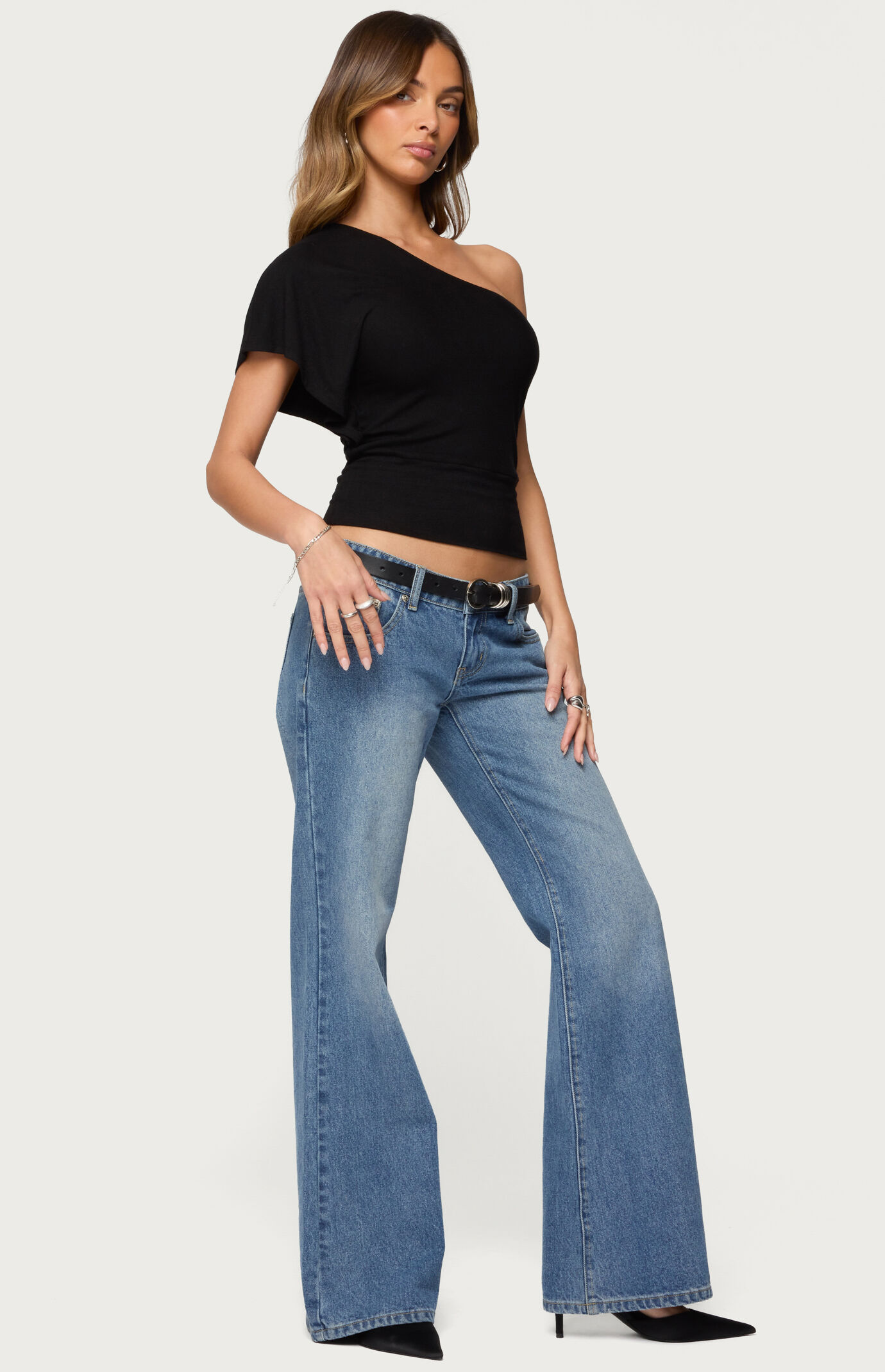 Edikted Asymmetric Striped One Shoulder Top