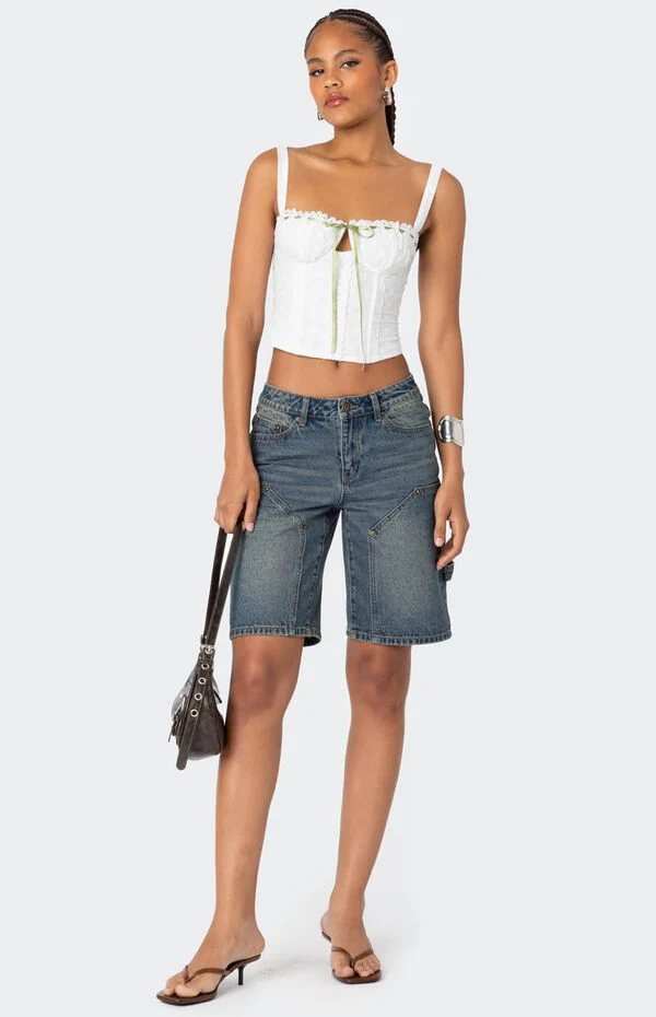 Low Rise Bermuda Denim Carpenter Shorts