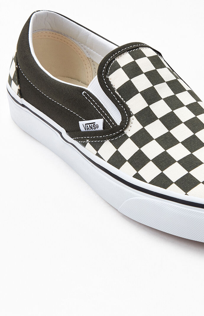 vans checkerboard slip on green