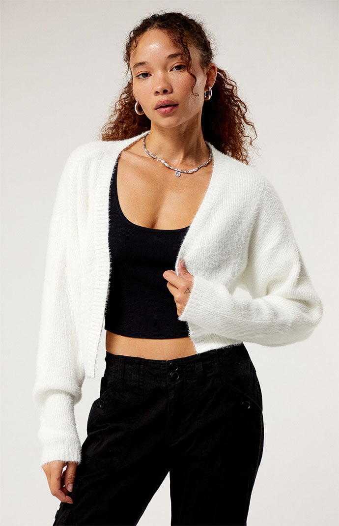 White fuzzy outlet cardigan