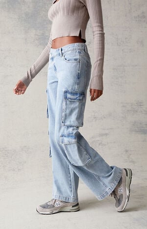 Light Blue Asymmetrical '90s Baggy Cargo Pants image number 4