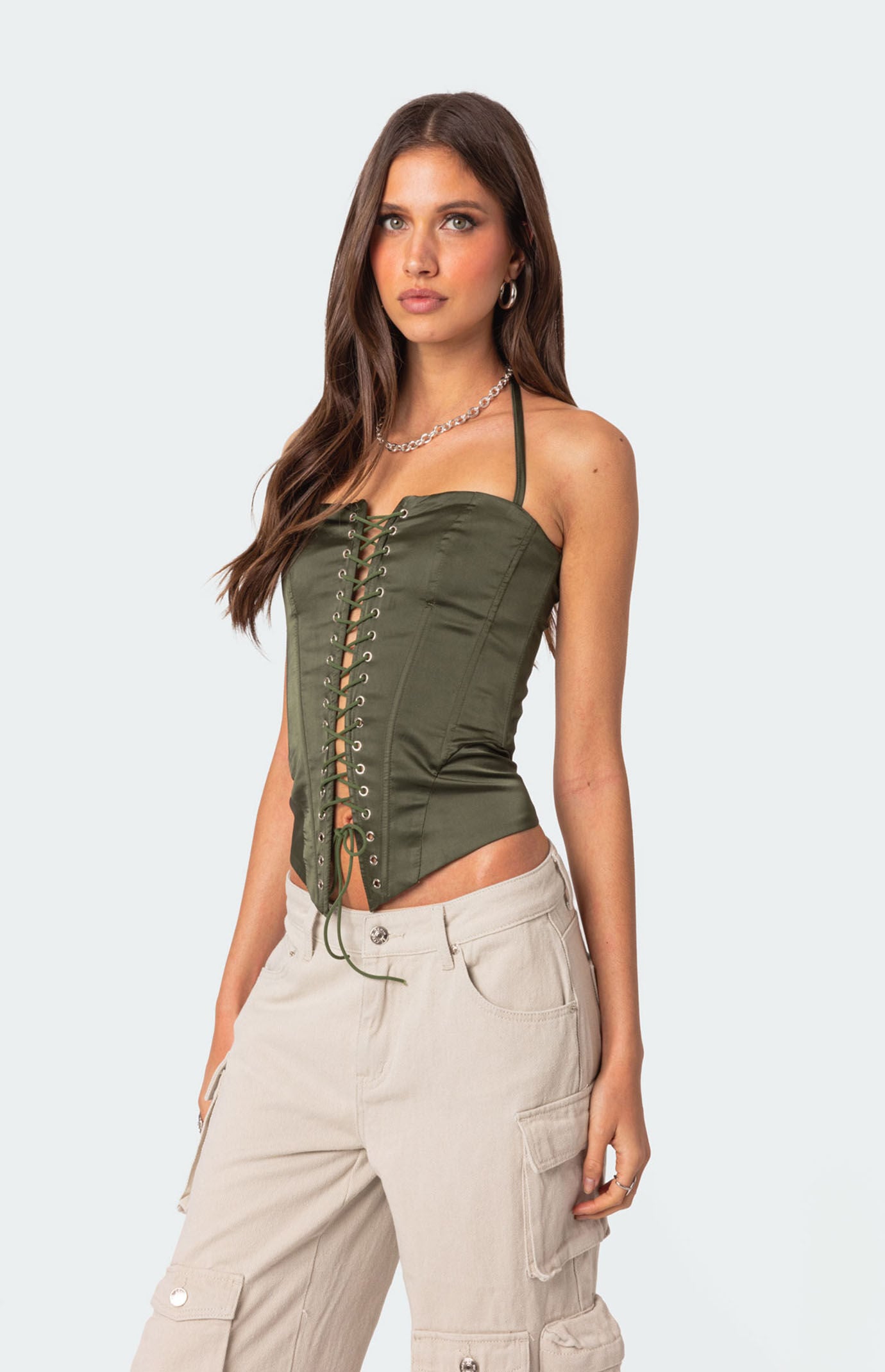 Edikted Ola Satin Lace Up Corset | Pacsun