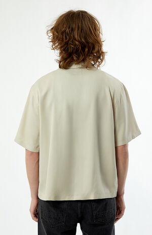 Tan Solid Color Oversized Camp Shirt image number 3