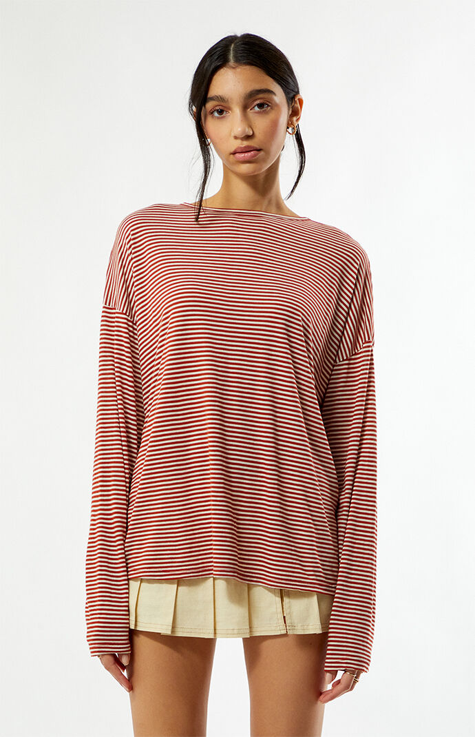 Beverly and Beck Kasey Striped Cozy Oversized Long Sleeve Top