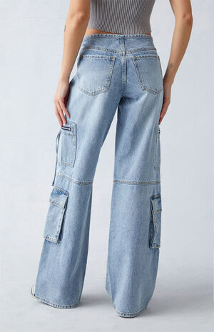 Light Indigo Low Rise Baggy Cargo Jeans image number 3