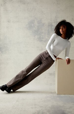 Brown Stretch High Waisted Bootcut Jeans Brown Stretch High Waisted Bootcut Jeans image number 5
