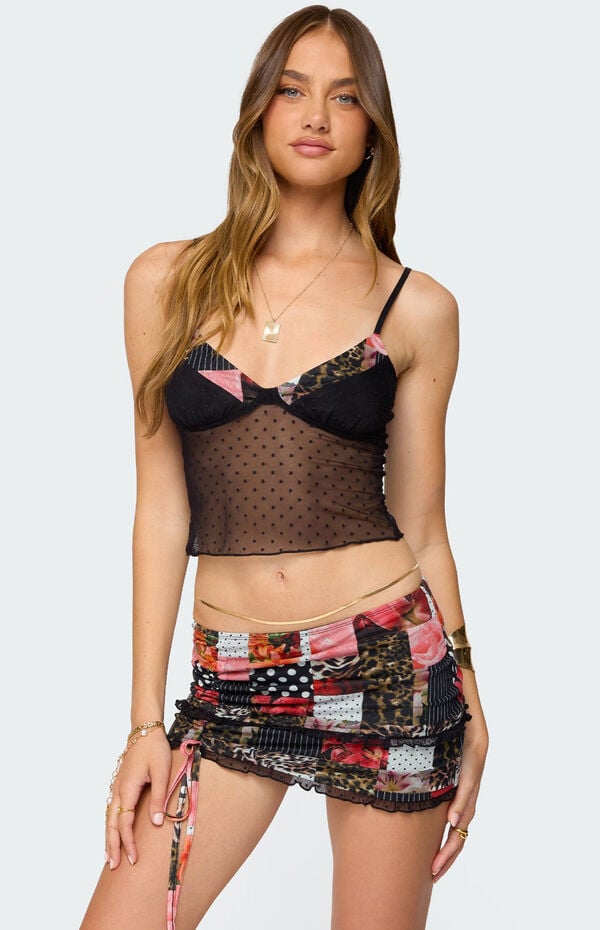 Edikted Kylo Mixed Print Sheer Mesh Top
