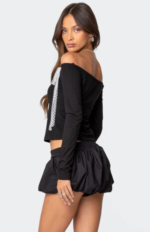 Lace Bow Off Shoulder Top image number 5