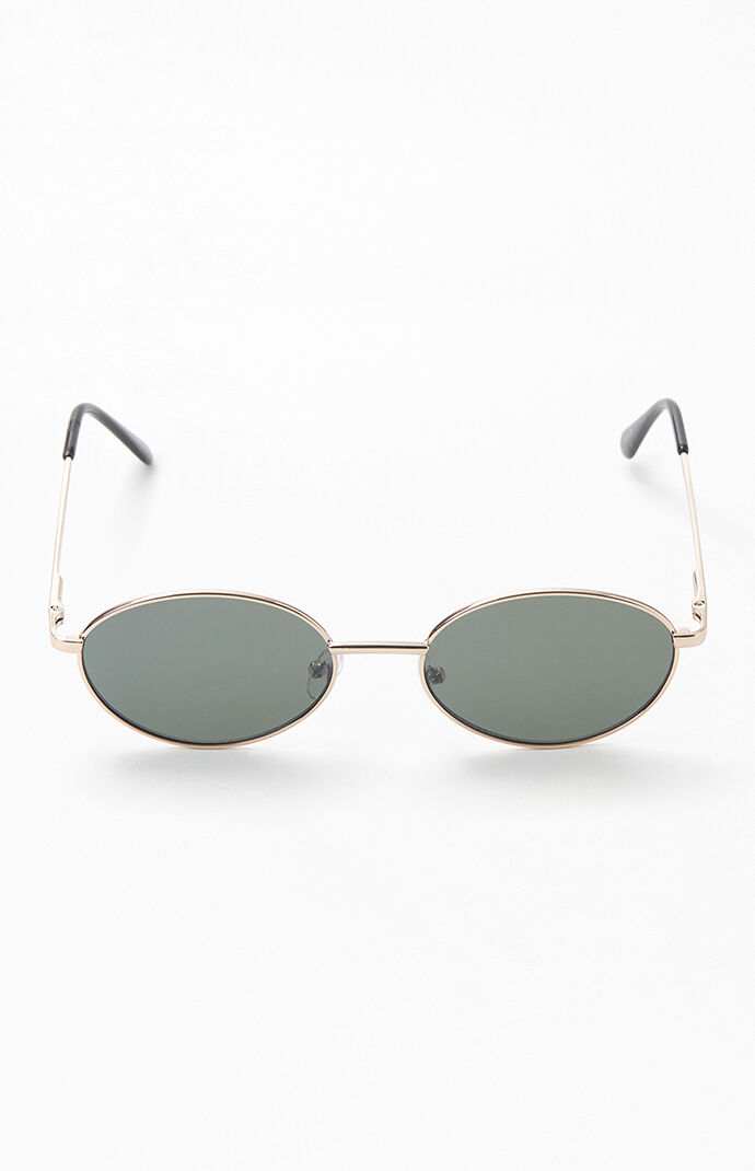 Green & Gold Metal Oval Sunglasses