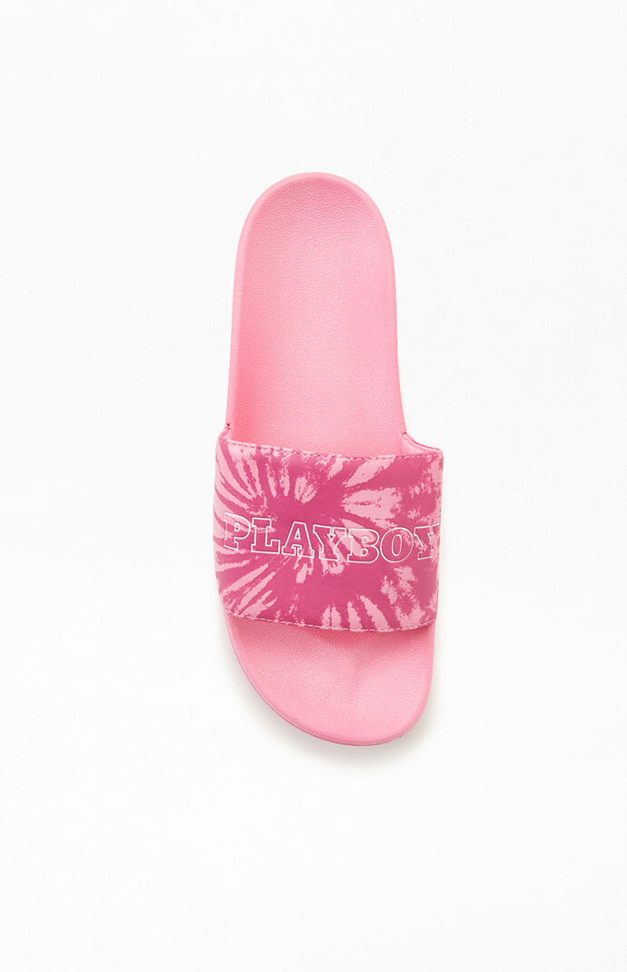 Playboy By PacSun Pink Tie Dye Logo Slide Sandals PacSun