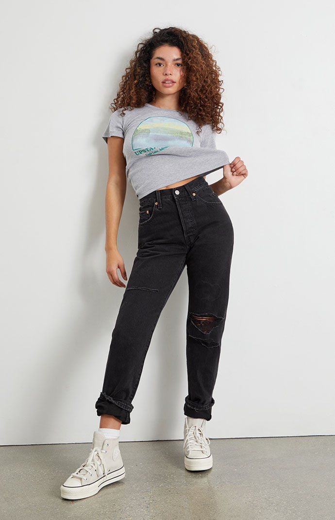 Levis black ripped jeans top