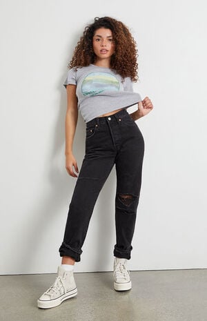 Black 501 Ripped High Rise Jeans image number 1