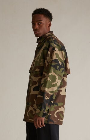Woodland Camo Military Nylon Overshirt Jacket image number 3