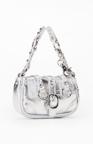 Silver Faux Leather Mini Buckle Bag image number 4