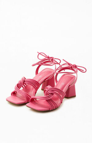 Women's Pink Strappy Heeled Sandals image number 2