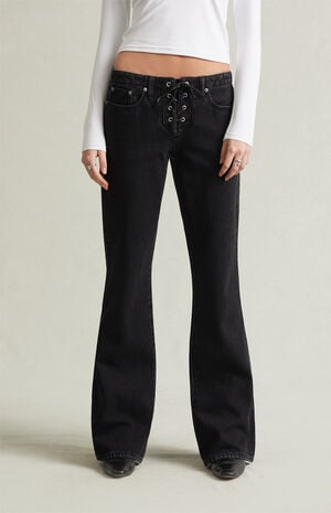 Jade Low Rise Bootcut Jeans Lace-Up Black image number 2