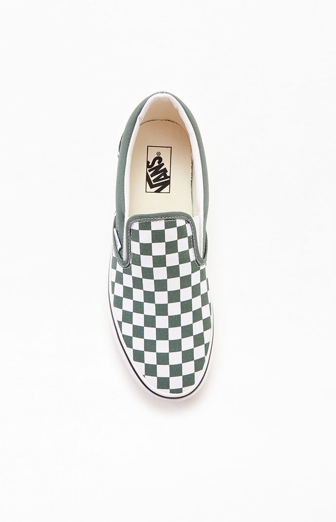 Vans Checkerboard Green Slip On Shoes PacSun