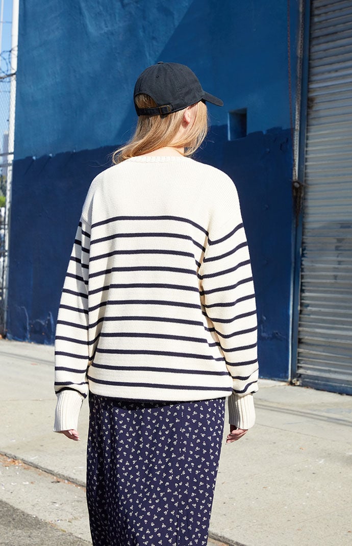 Blue and white outlet striped sweater