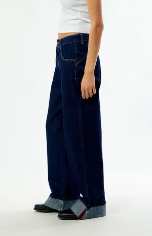 Dark Blue Wide leg Baggy Jeans image number 3