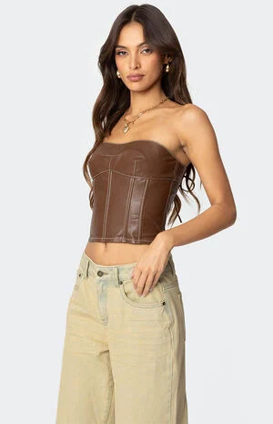 Moss Faux Leather Lace Up Corset image number 4